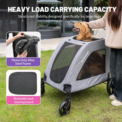 EchoSmile XL Extra Large Dog Stroller - Adjustable Handles,Lightweight Folding Pet Stroller,All-Terrain 4 Wheel for 2 Medium Dogs,Dual Entry Safety Dog Stroller,Capacity 160 lbs,Gray - Pawvie