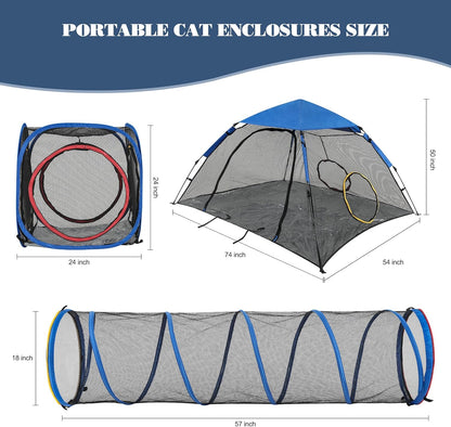 Outdoor Cat Enclosure -Portable Pet Playpen for Outside with Cat Tunnel, Cube Combo,Pet Cage for Cats, Kittens, Dogs and Small Animals