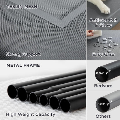 Bedsure Outdoor Elevated Dog Beds for Small Dogs, Portable Indoor & Outdoor Cooling Raised Cot Pet Hammock Bed with Skid-Resistant Feet, Frame with Breathable Mesh, Grey, 35 inches