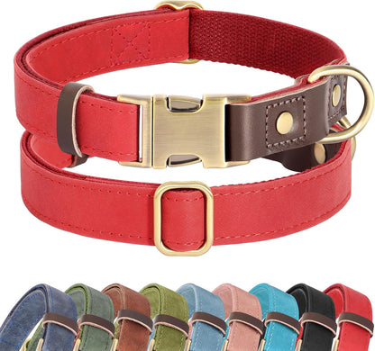 Didog Soft PU Leather Dog Collars for Small Dogs,Classic Adjustable Dog Collars with Quick Release Metal Buckle,Easy Clean and Comfortable with Nylon Lining,Red,S Neck 10-15"