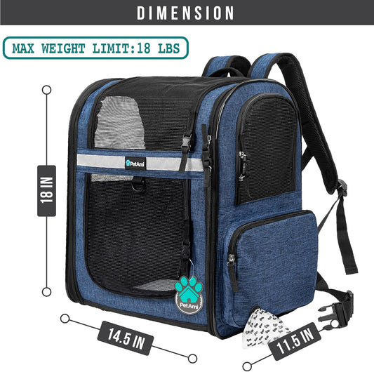 PetAmi Dog Backpack Carrier for Small Large Cat, Pet, Puppies, Ventilated Pet Hiking Backpack Travel Bag, Airline Approved Cat Backpack Carrier, Safety Back Support, Camping Biking, Max 18 lbs, Navy