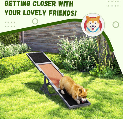 PawHut Wooden Dog Agility Seesaw for Training and Exercise, Platform Equipment Run Game Toy, Weather Resistant Pet Supplies, 83" L x 16" W x 14" H, Gray
