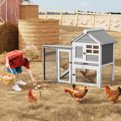 2-Tier Rabbit & Chicken House,Wooden Chicken Coop & Bunny Cage with Non-Slip Ramp, 4 Doors,Waterproof Roof & Pull-Out Tray,Outdoor/Indoor Pet Cage