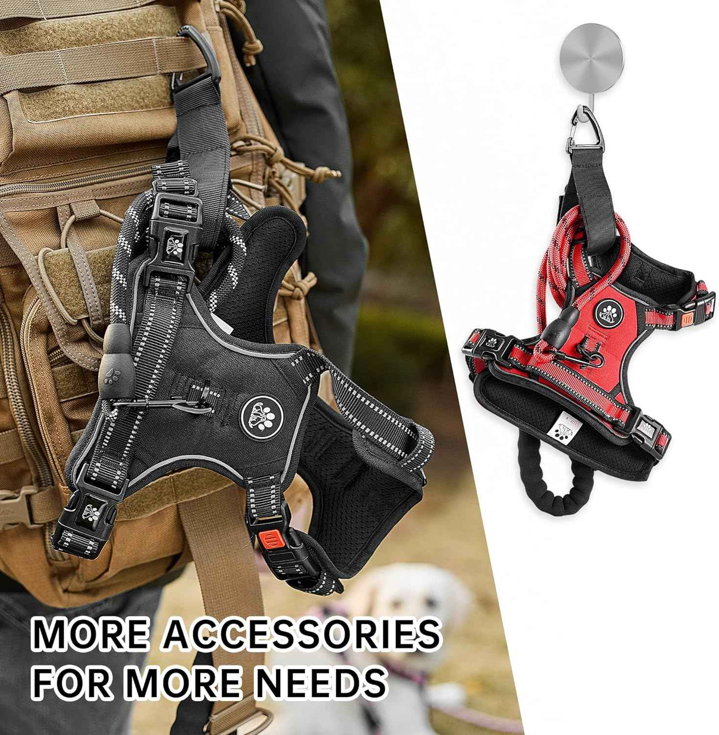 NESTROAD No Pull Dog Harness,Adjustable Oxford Dog Vest Harness with Leash,Reflective No-Choke Pet Harness with Easy Control Soft Handle for Small Medium Dogs(Medium,Red)