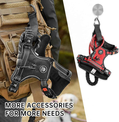 NESTROAD No Pull Dog Harness,Adjustable Oxford Dog Vest Harness with Leash,Reflective No-Choke Pet Harness with Easy Control Soft Handle for Small Medium Dogs(Medium,Red)