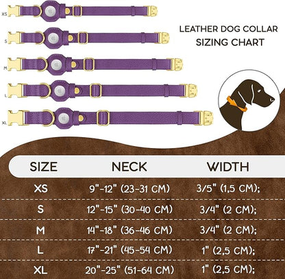 Leather Airtag Dog Collar - Soft Tracking Dog Collar with Apple AirTag Holder and Metal Buckle - Safety GPS Pet Collars for Small Medium Large Dogs Puppy Pink Red (Purple, XS, 9"-12" Neck Fit)