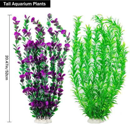 20.47 Inch Tall Aquarium Plants – Large Lifelike Artificial Fish Tank Decorations, 2 Pcs Fish Tank Plants Plastic，Durable & Safe for Freshwater/Saltwater Aquariums (Green (Style D))