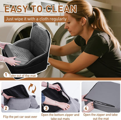 Dog Car Seat Booster with Waterproof Cover, Memory Foam, Small/Medium Dog Bed for Car Back Seat for Travel, Black/Grey, 2 Safety Belt