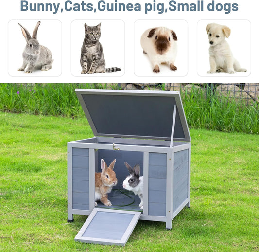COZIWOW 24inches Wooden Catio Outdoor Cat House Small Animal House,Rabbit Hutch Indoor,Stable Weatherproof Bunny Cage Pet Shelter for Small Cat Dog Rabbit Guinea Pig (Grey)