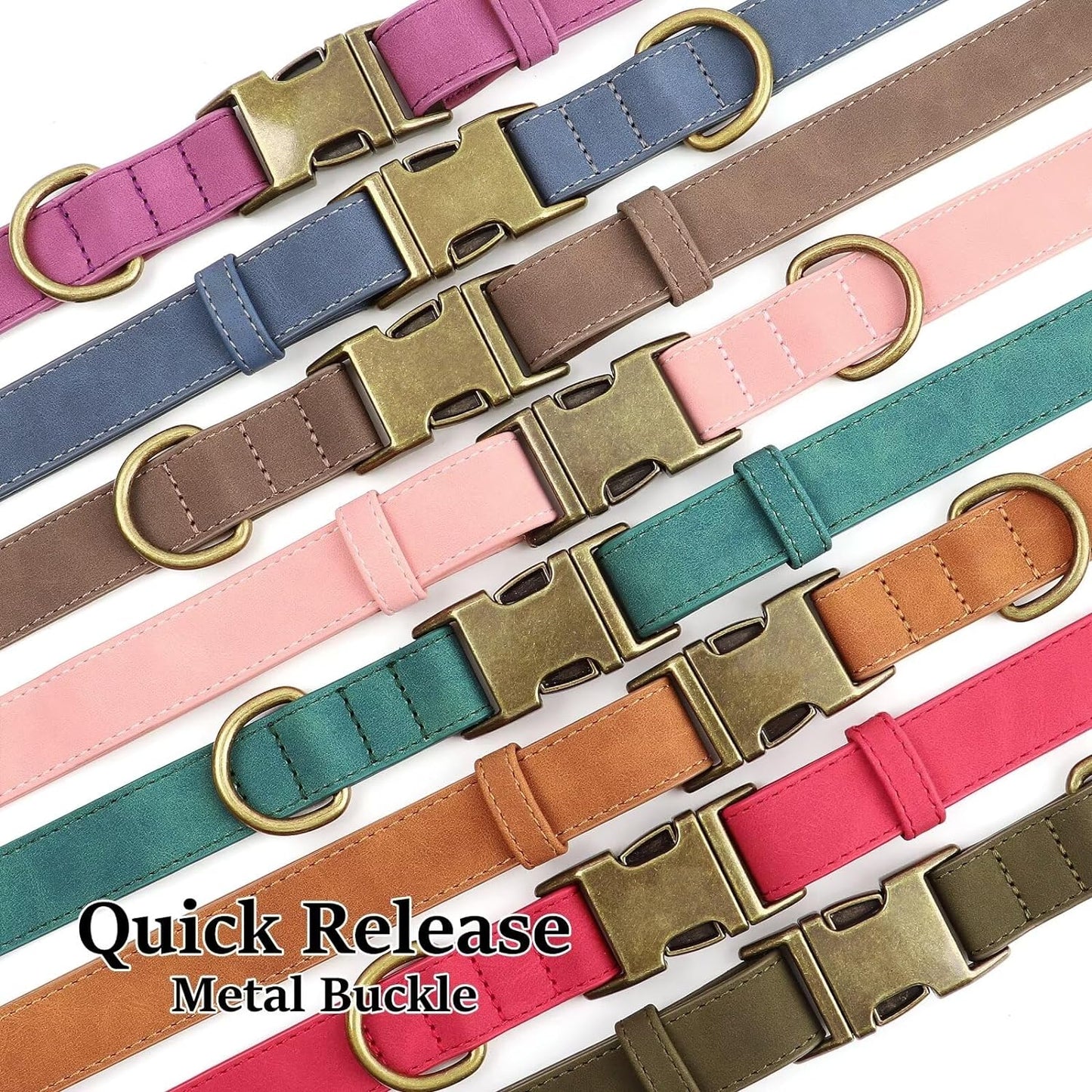 Didog Soft PU Leather Dog Collar, Stylish Quick Released Dog Collars for Small Dogs, Easy Clean Adjustable Pet Collar for Daily Walking, Dark Green, S Fit 10-16" Neck