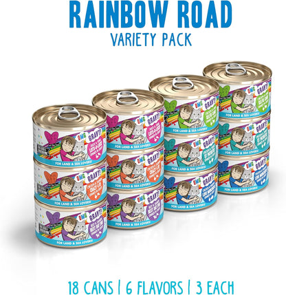 Weruva B.F.F. OMG - Best Feline Friend Oh My Gravy!, Variety Pack, Rainbow Road, Wet Cat Food by, 2.8oz Can (Pack of 12)