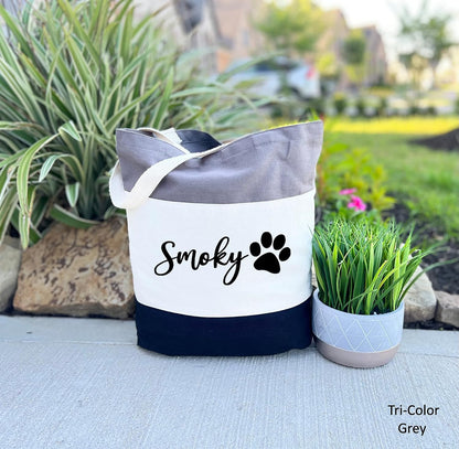 Custom Dog Tote Bag Personalized Dog Mom Gift Dog Toys Totes Pet Gift Custom Pet Bag Gift For Dog Mom Dog Lover Bag (15"L x 15"H x 3"D, Tri-Color Grey) - Pawvie