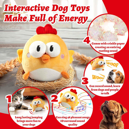 Interactive Dog Toys, Squeaky Moving Ball Toy with Jumping & Music Modes, Rechargeable Plush Chew Toys for Small/Medium/Large Dogs to Keep Puppy Busy Pet Toys (Chick)