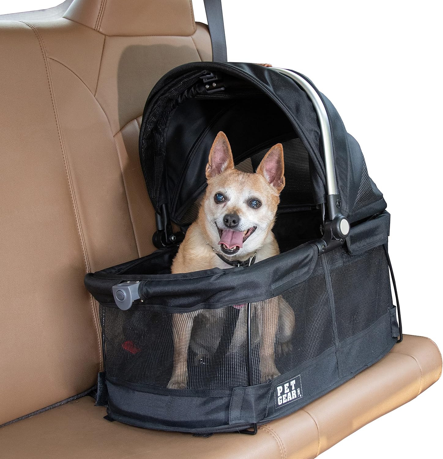 Pet Gear No-Zip View 360 Pet Safety Carrier & Car Seat for Small Dogs & Cats Push Button Entry,Available in 7 Colors,View 360 20-inch,Black - Pawvie