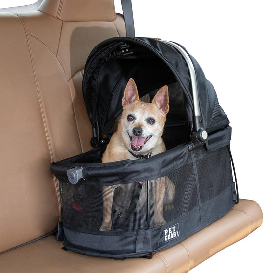 Pet Gear No-Zip View 360 Pet Safety Carrier & Car Seat for Small Dogs & Cats Push Button Entry,Available in 7 Colors,View 360 20-inch,Black - Pawvie