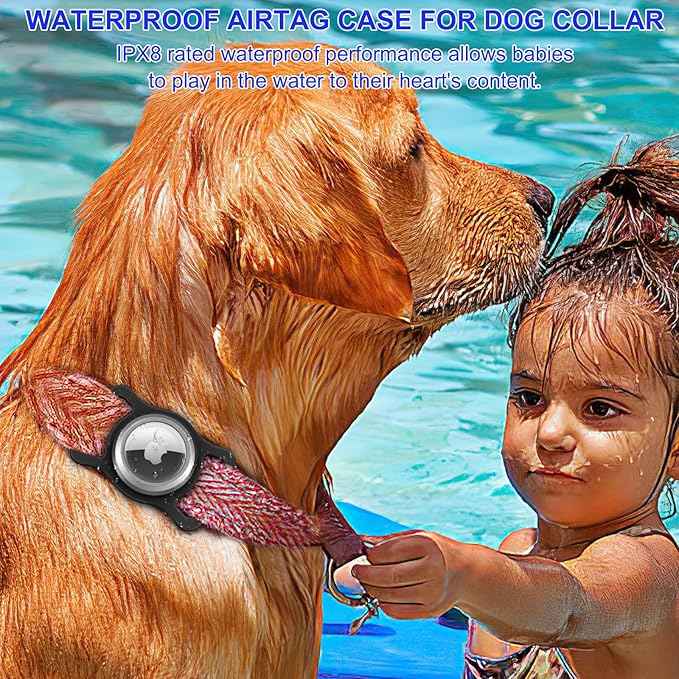 [2 Pack] Waterproof AirTag Dog Collar Holder Case for Dog Collar with AirTag Holder Silicone Full-Body Protection,Suitable for Medium to Large Sized Collars
