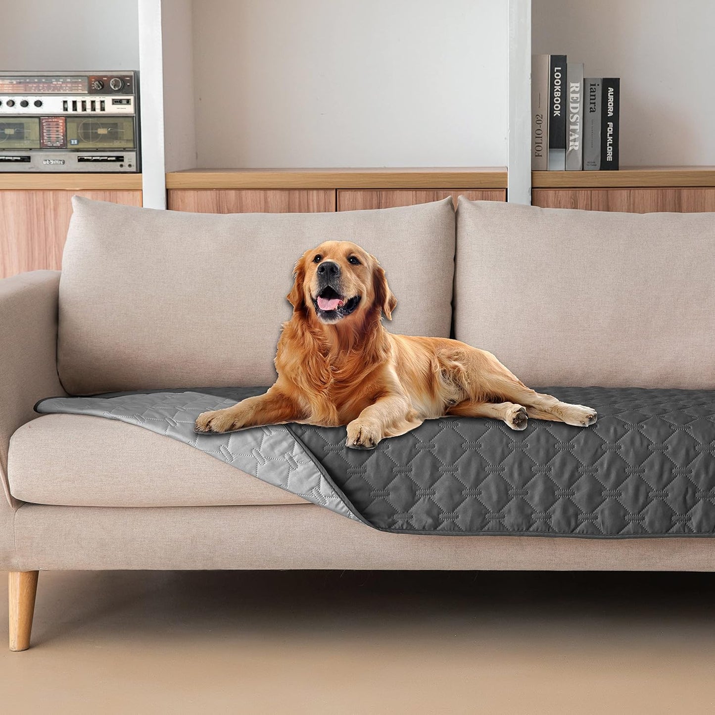 gogobunny 100% Double Sided Waterproof Dog Blanket Soft Pet Bed Cover Reversible Protect Furniture Couch Sofa Car for Puppy Cat Kids (Dark Grey/Light Grey, 30x80 Inch (Pack of 1))