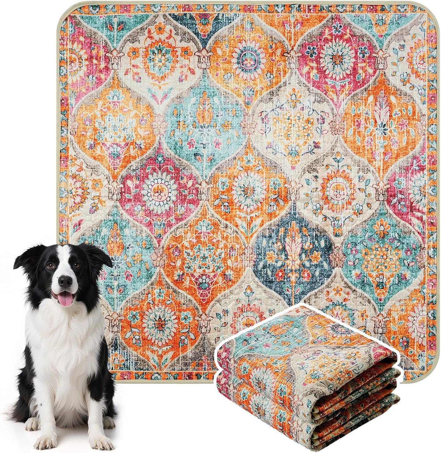 HAOCOO Washable Pee Pads for Dogs, Super Absorbent Reusable Puppy Training Pads, (2 Pack) 2Ft x 2Ft Orange Waterproof Leak-Proof and Non-Slip Whelping Pads Potty Pads for Pet Housebreaking