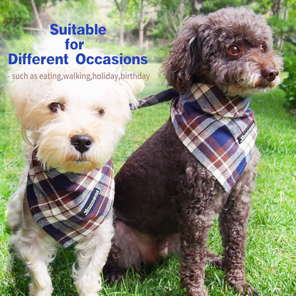 Adjustable Plaid Dog Bandanas,1PC Soft Washable Cotton Triangle Bib Kerchief Scarfs for Small Medium Large Dogs and Cats (Grey, Small)