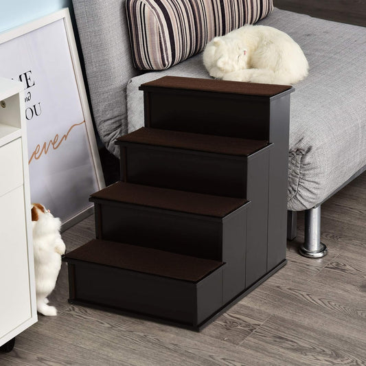 PawHut Pet Stairs, Small Pet Steps with Cushioned Removable Covering for Dogs and Cats Up to 22 lbs, Brown