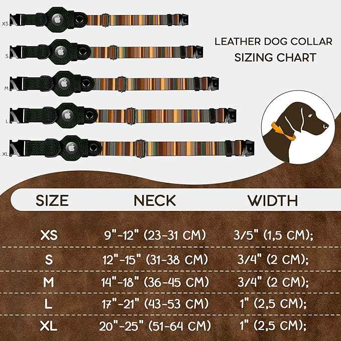 AirTag Dog Collar with Metal Buckle - Printed Nylon Soft Leather Dog Collar with Apple AirTag Holder - Secure Tracking GPS Pet Collars for Girl Boy Small Large Dogs (S, 12"-15" Neck Fit, Striped)