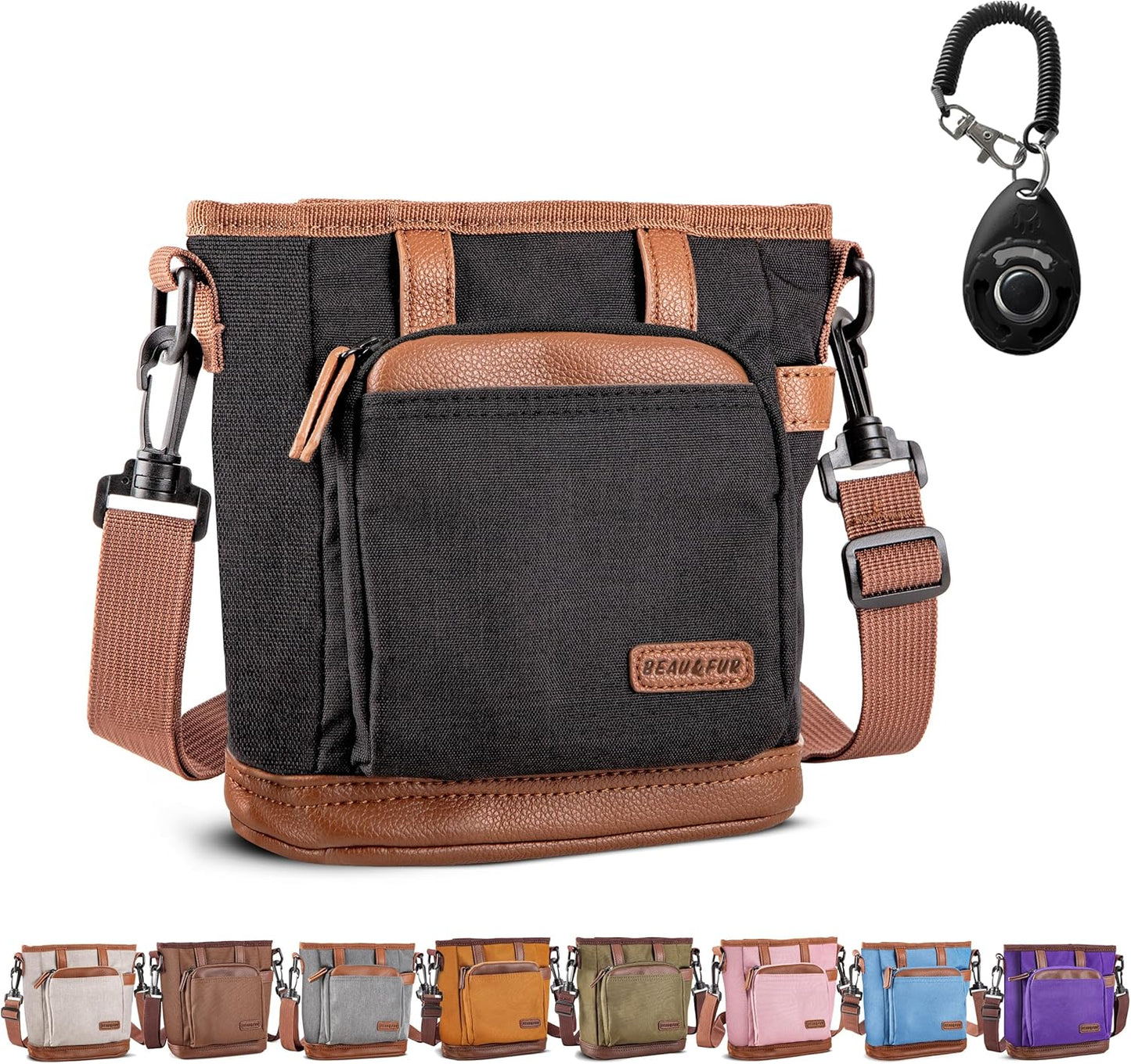 BEAU&FUR Dog Treat Pouch with Clicker for Training - Hands-Free Dog Treat Bag with Magnetic Closure, Built-in Poop Bag Holder Pocket