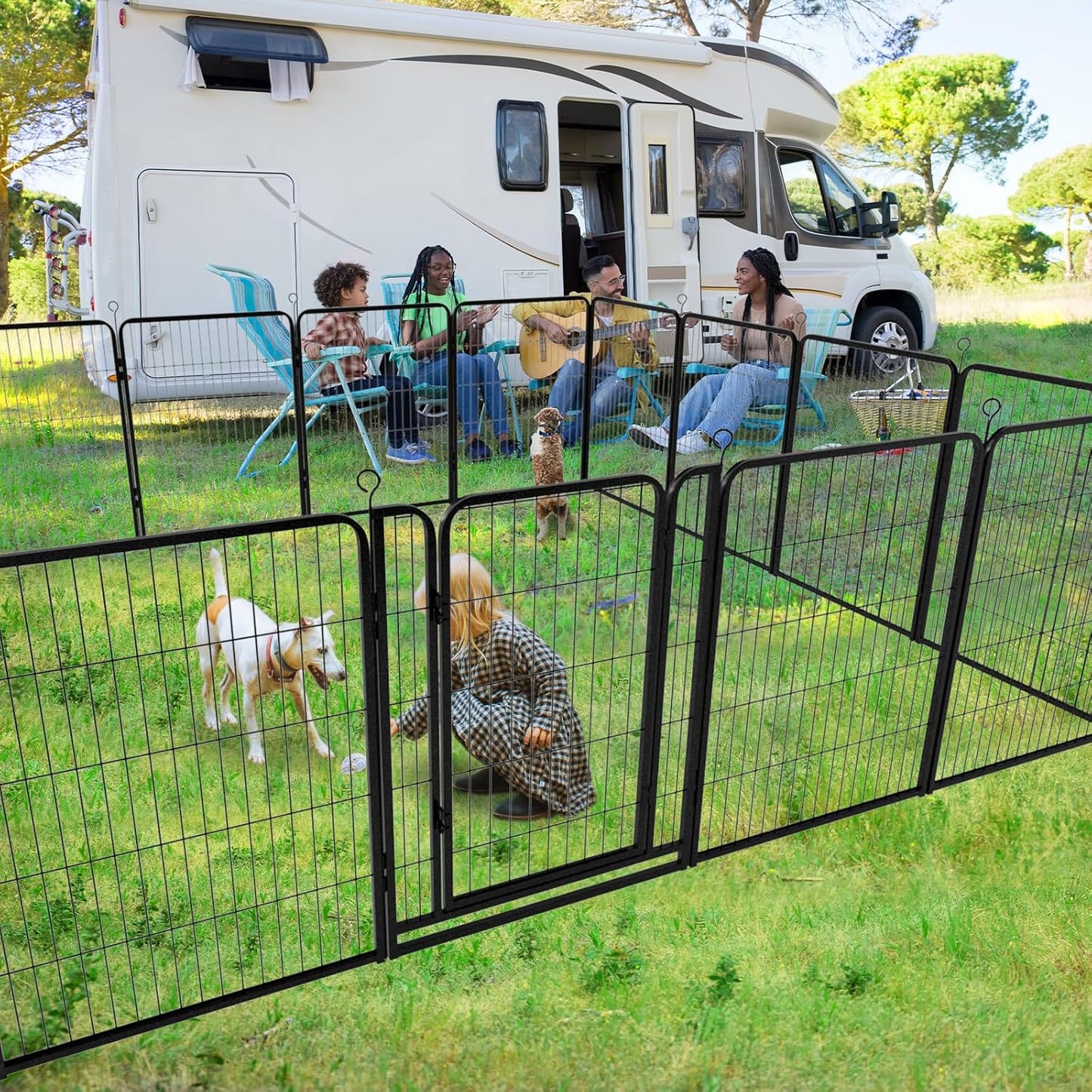 Dog Playpen Outdoor Extra Wide 12 Panels Heavy Duty Dog Fence 47" Height Anti-Rust with Doors Portable for RV Camping Yard, Total 32FT, 79 Sq.ft, Snowy Black