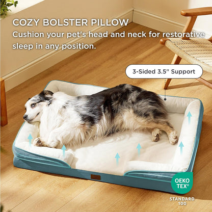 Bedsure XL Orthopedic Dog Bed for Extra Large Dogs - Washable XLarge Dog Cat Bed Waterproof, Comfort Dogs Couch Sofa with Washable Removable Cover, Pet Bed with Nonskid Bottom, Dune Haze Blue, 42"
