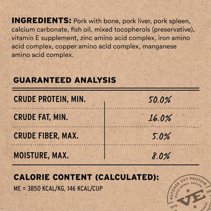 Vital Essentials Freeze-Dried Raw Pork Entree & Mixer Dog Food Soft Nibs | 99% Pork, Organs & Bone | 14 oz