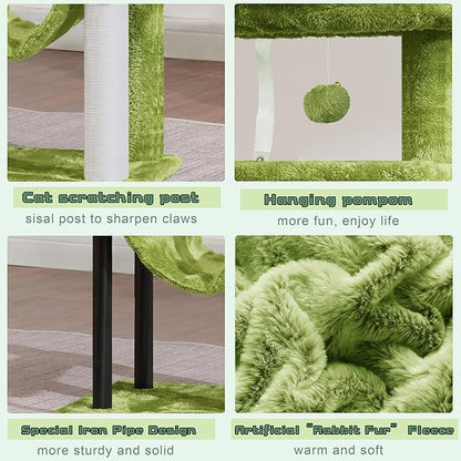 Cat Tree, Cat Tower for Indoor Cats, 43.3 inch Cat Tree Tower with Sturdy Steel Tube, Hammock, Cat Condo for Small Cats and Kittens, Scratching Post, Green GCT004SGR