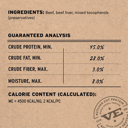 Vital Essentials Beef Bites Dog Treats, 2.5 oz | Freeze-Dried Raw | Single Protein | Premium Quality High Protein Training Treats | Grain Free, Gluten Free, Filler Free