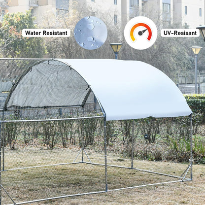 4ever2buy Large Metal Chicken Coop with Run Walk-in Poultry Cage Chicken Runs House Pen Cage Dome Roofed Chicken Coops with Anti-Ultraviolet Cover for Outdoor Yard Farm Use 9.5'W x 6.45'L x 6.3'H