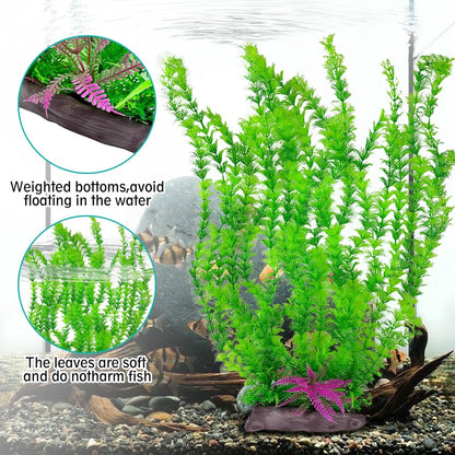 Hamiledyi Aquarium Plastic Plants Aquarium Decor Artificial Fish Tank Plants,Tall Fish Tank Decorations, Extra Large Aquarium Plant 20.4-inch Tall,2PCS