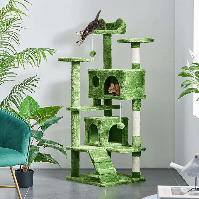 Yaheetech 54in Cat Tree, Cat Tower with Large Condo Sisal Scratching Posts and Dangling Balls, Pet Furniture for Kitten, Green