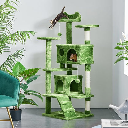 Yaheetech 54in Cat Tree, Cat Tower with Large Condo Sisal Scratching Posts and Dangling Balls, Pet Furniture for Kitten, Green