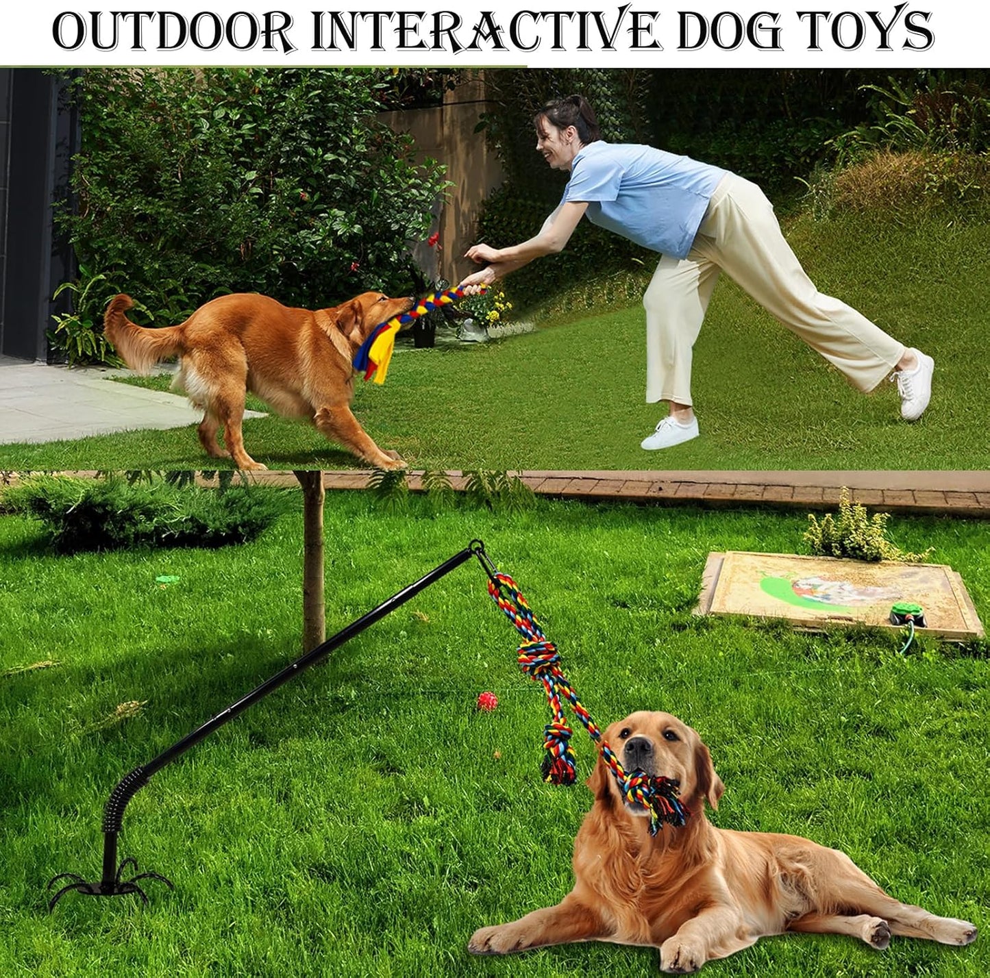 Outdoor Interactive Dog Toys,Tether Outdoor Dog Tug Toy Exercise Equipment in Yard Park with 2 Rope Toy for Large Medium Small Dogs Pull Chase and Tug of War