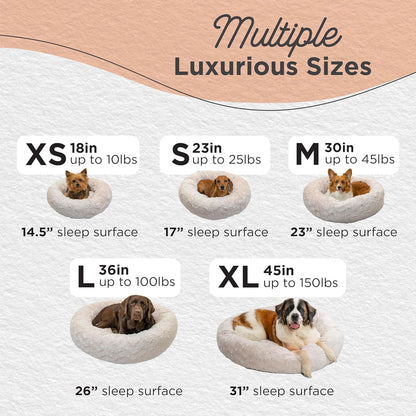 Best Friends by Sheri Original Calming Donut Dog and Cat Bed, Lux Faux Fur, Oyster, XL (45in x 45in) - Anxiety Relief for Pets Up to 150 lbs