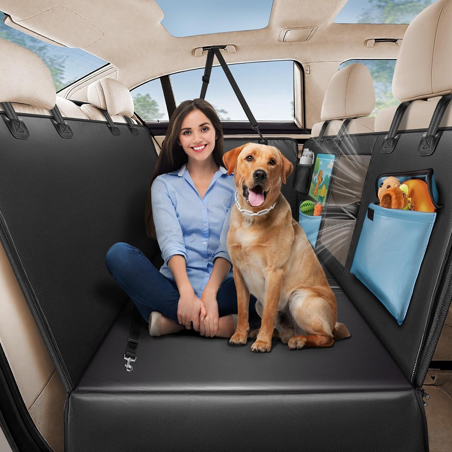 Back Seat Pet Cover for Dogs 59", Upgraded PU Leather Back Seat Extender with Hard Bottom Holds 400LBS, Waterproof Anti-Scratch, Dog Backseat Cover for Cars, SUV & Small Truck - Pawvie