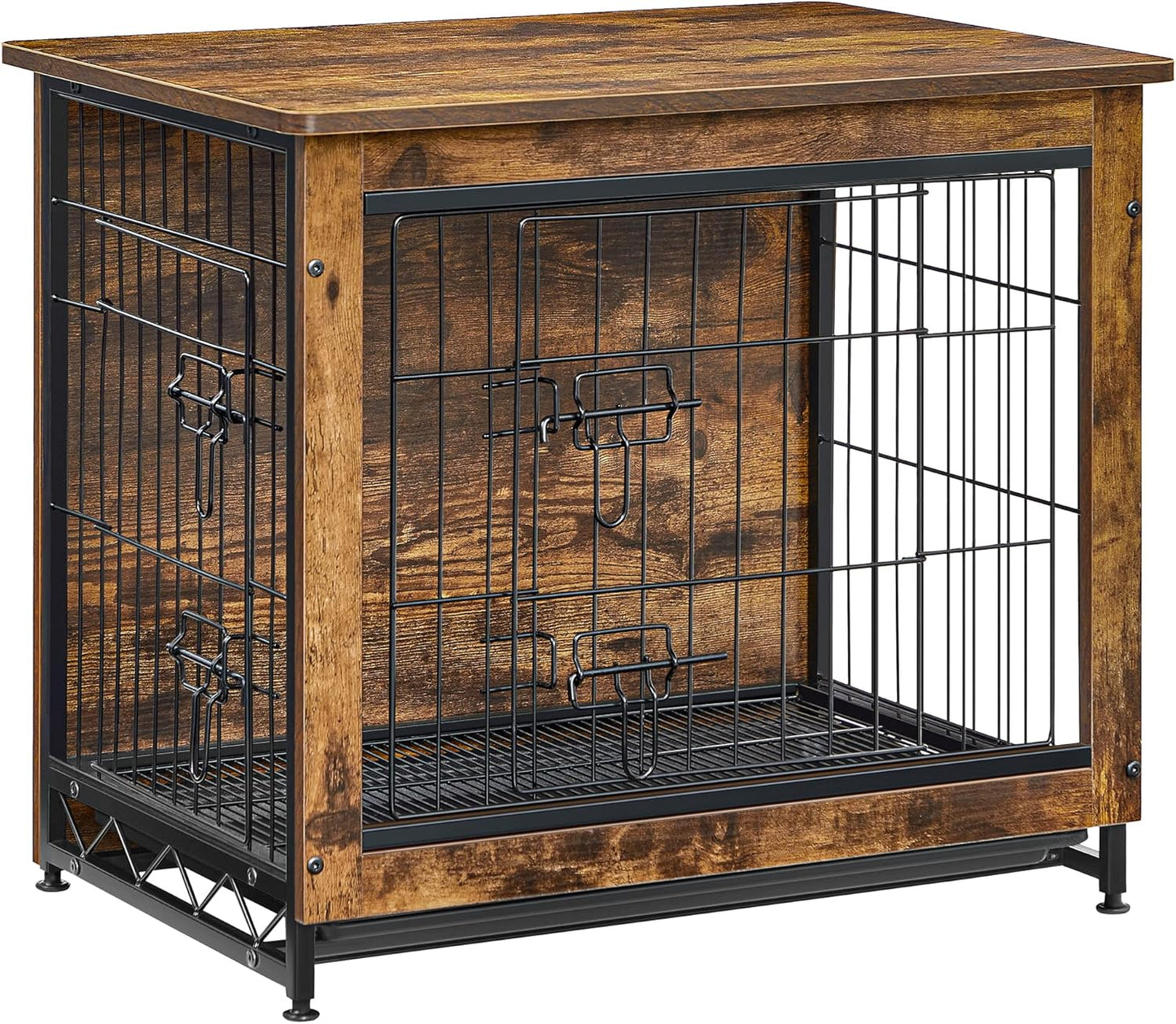 Feandrea Dog Crate Furniture, 27.2" Side End Table, Modern Kennel for Dogs Indoor up to 30 lb, Heavy-Duty Dog Cage with Multi-Purpose Removable Tray, Double-Door Dog House, Rustic Brown UPFC001X01