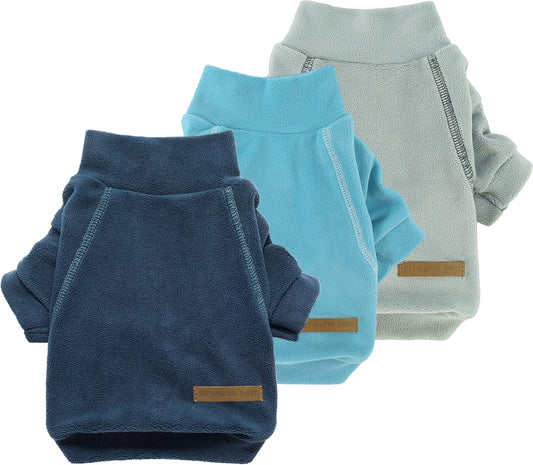 Fitwarm 3 Pack Classic Fleece Dog Sweater, Turtleneck Dog Sweatshirt, Dog Winter Clothes for Small Dogs Boy Girl, Pet Pullover Jacket, Cat Apparel, Blue, Grey, Navy, XS