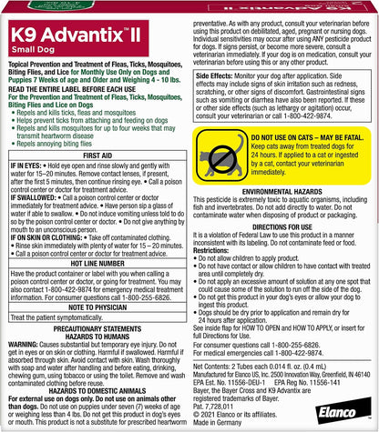 K9 Advantix II Small Dog Vet-Recommended Flea, Tick & Mosquito Treatment & Prevention | Dogs 4-10 lbs. | 2-Mo Supply