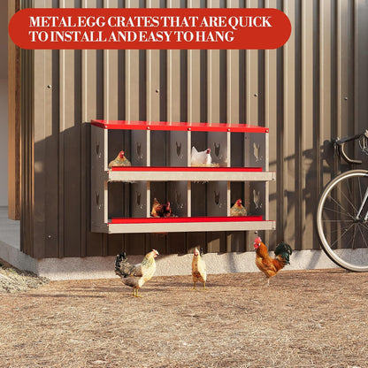 8 Hole Chicken Nesting Box with Roll Out Egg Tray, Rustproof & Ventilated Chicken Laying Boxes for Hens, Chickens, Ducks | Easy-Clean Poultry Coop Accessories