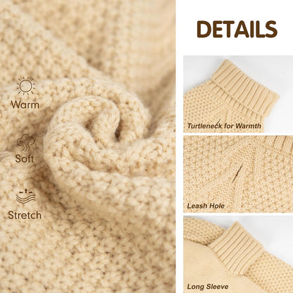 cyeollo Dog Sweater Turtleneck Knitted Sweaters with Leash Hole Winter Clothing Dog Clothes Sweaters for Medium Large Dogs