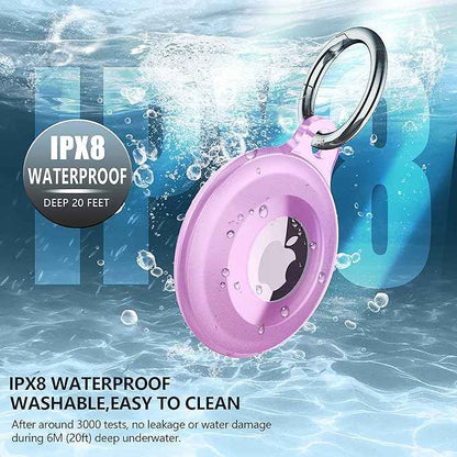 4 Pack IPX8 Waterproof Compatible with AirTag Keychain Holder Case, Lightweight, Anti-Scratch, Easy Installation,Soft Full-Body Shockproof for Luggage,Keys, Dog Collar (Pink/Clear/Red/Purple)