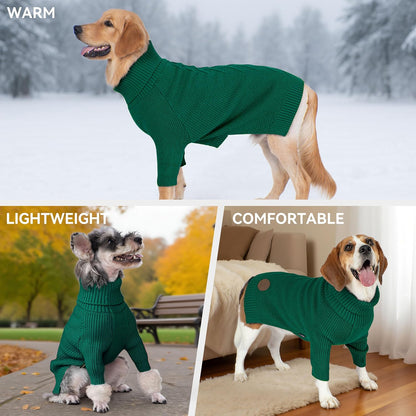 cyeollo 4XL Dog Sweater,Pullover Turtleneck for Large Dogs Classic Knitwear Fall Winter Cold Weather Dog Clothes Warm Pet Apparel Large Big Dogs Sweaters Male&Female, Green XXXXL