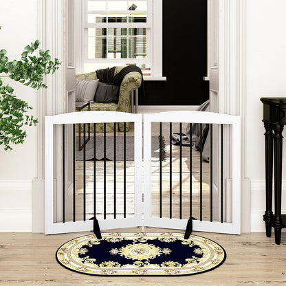 Freestanding Pet Gate for Dogs, Foldable Wooden Dog Gate for House, Indoor Pet Barrier for Stairs, Doorways, Support Feet Included, 24" Height 2 Panels, White