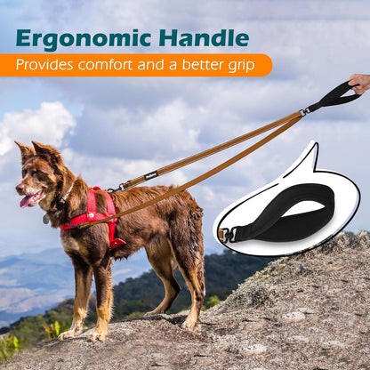 PetBonus Two Point Control Dog Leash, Works with No Pull Harnesses, No Tangle Dog Training Leashes, No Pull Padded and Reflective Walking Lead, Converts to Single Leash for Medium Large Dogs (Brown)