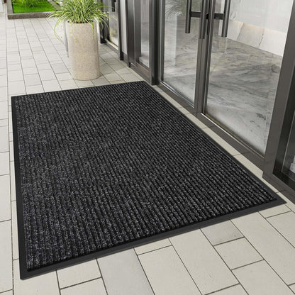 Indoor Outdoor Door Mat, 4' x 2' Doormat for Entryway, Rubber Backing Non Slip Front Door Mat Outside Entrance, Super Absorbent Commercial Floor Mat for Home Office, Black