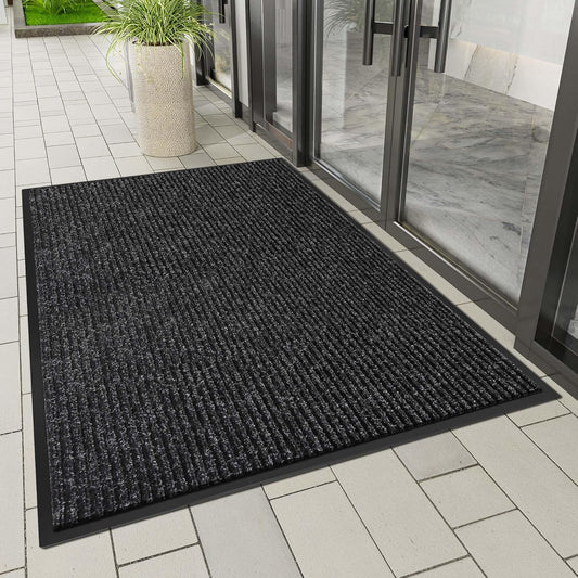 Indoor Outdoor Door Mat, 4' x 2' Doormat for Entryway, Rubber Backing Non Slip Front Door Mat Outside Entrance, Super Absorbent Commercial Floor Mat for Home Office, Black
