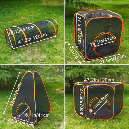 7 in 1 Outdoor Cat Enclosure, Foldable Pop-Up Mesh Playpen Tunnel for Pet Run, Foldable Outside Enclosed Tent Cage for Small Dogs, Rabbit and Other Animals